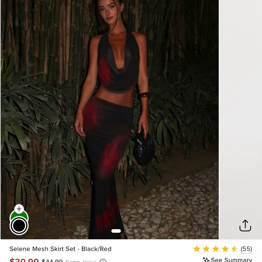 Fashion Nova Black and Red Mesh Skirt Set